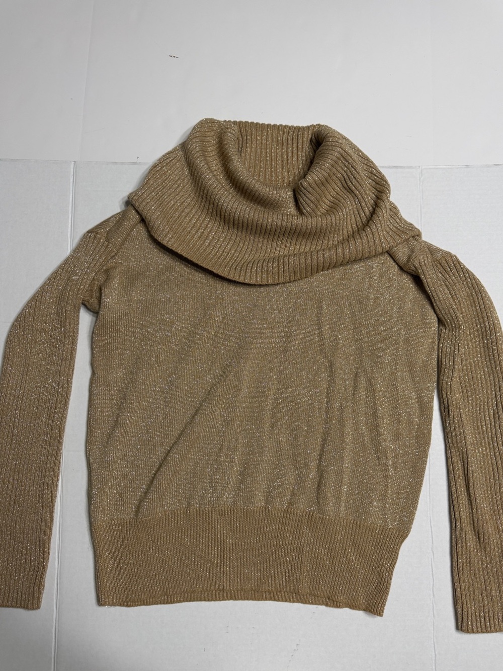 Jones New York Shimmery Gold Camel Cowl Neck Sweater